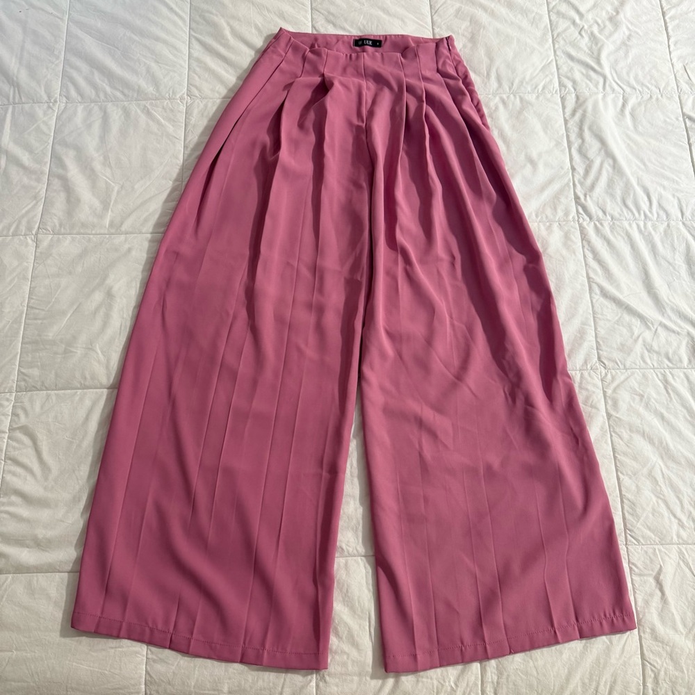 Dusty Rose Pink Wide Leg High Waisted Pants